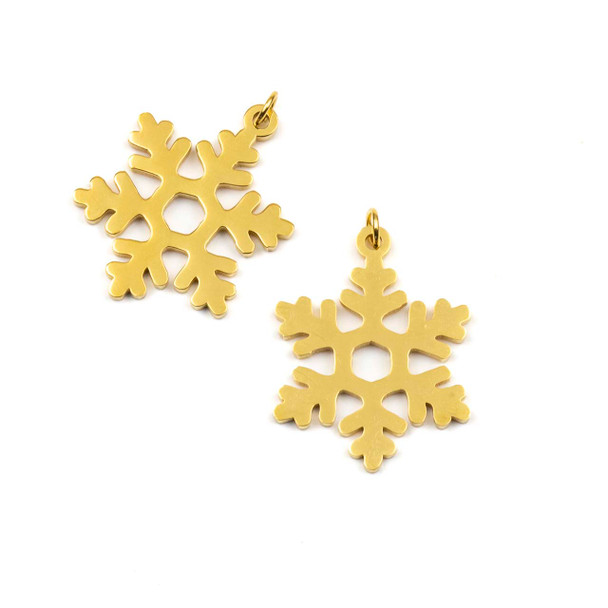 18k Gold Plated 304 Stainless Steel 19x21mm Snowflake Charm Component with 4mm Jump Ring - 2 per bag