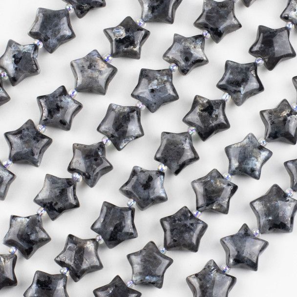 Black Labradorite 15mm Puffed Star Beads - 8 inch strand