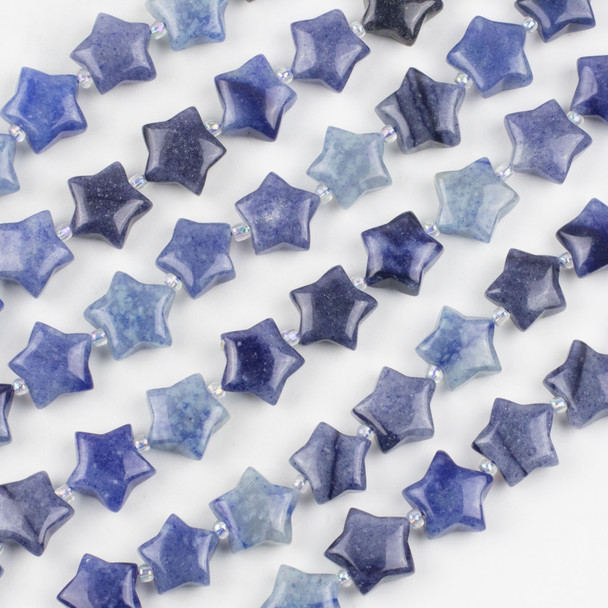 Blue Aventurine 15mm Puffed Star Beads - 8 inch strand