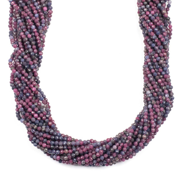 Ruby and Sapphire 3-3.5mm Faceted Round Beads - 15 inch strand