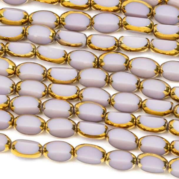 Glass Crystal 4x6mm Opaque Lavender Thistle Faceted Oval Beads with Gold Edges - 16 inch strand