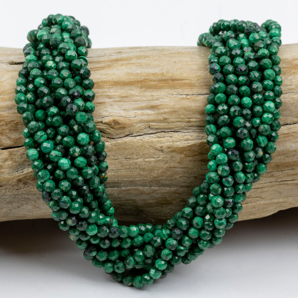 Cherry Tree Beads Malachite 3mm Faceted Round Beads - 15 inch strand