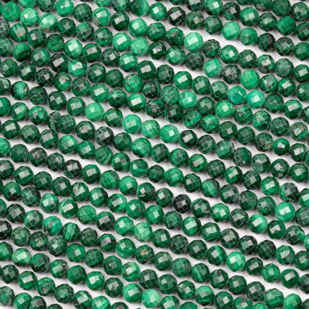 Malachite 4mm Faceted Round Beads - 15 inch strand