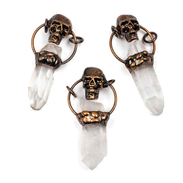 Cherry Tree Beads Electroformed Copper approx. 29x62mm Pendant with Quartz Hexagonal Point, Skull, & Hoop Pendant - 1 per bag 