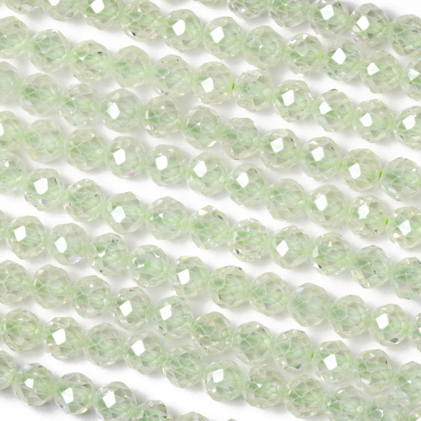 Cubic Zirconia 4mm Pale Green Faceted Round Beads - 15 inch strand