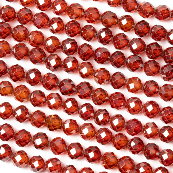 Cubic Zirconia 4mm Dark Orange Faceted Round Beads - 15 inch strand