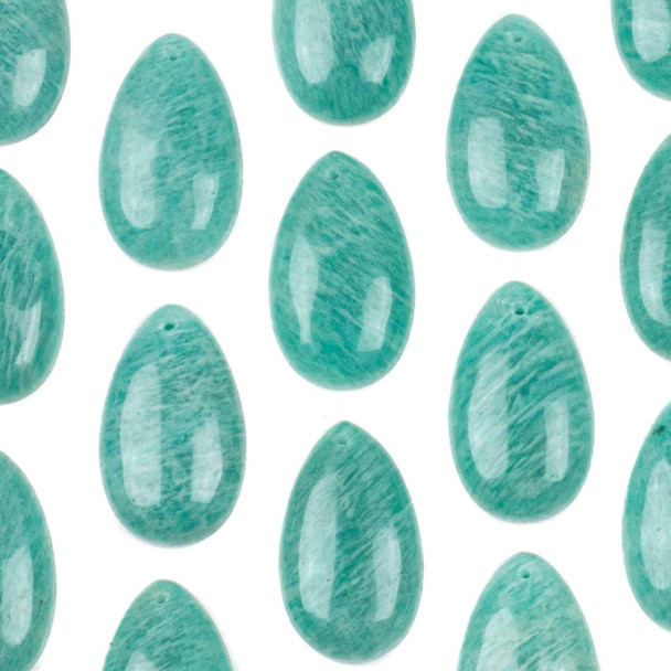Amazonite 18x30mm flat back teardrop pendants with top front drill, crafted from natural gemstone and available at Cherry Tree Beads.