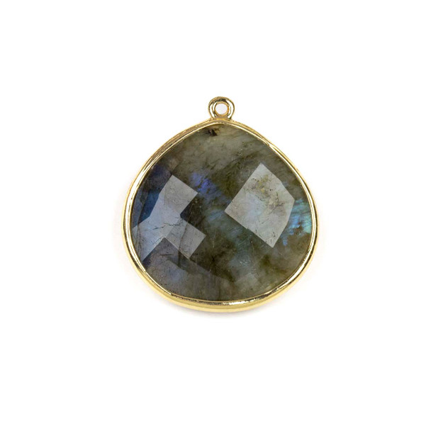 Blue Labradorite approx. 26x30mm Almond/Teardrop Drop with Gold Plated Brass Bezel - 1 per bag