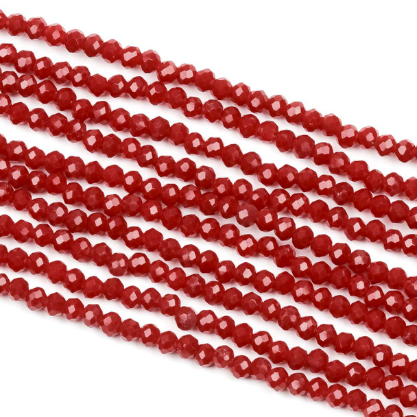 Crystal 2x2mm Opaque Red Faceted Rondelle Beads - Approx. 15 inch strand