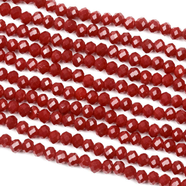 Crystal 3x4mm Opaque Red Faceted Rondelle Beads - Approx. 15 inch strand