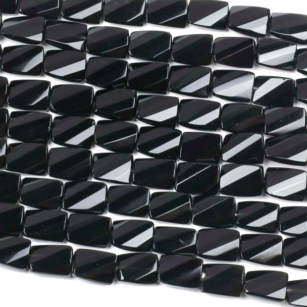 Black Obsidian approx. 12x16mm Faceted Twisted Slab Beads - 15.5 inch strand