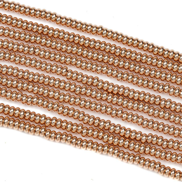 Rose Gold Plated 304 Stainless Steel 2x4mm Rondelle Beads with approximately a 1.5mm hole - 8 inch strand