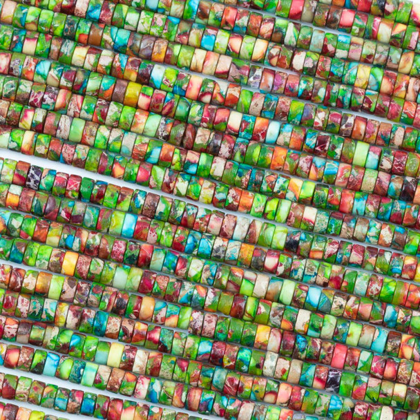 Cherry Tree Beads Dyed Fiesta Rainbow Impression Jasper 2x4mm Heishi Beads - color #06, 15 inch strand 