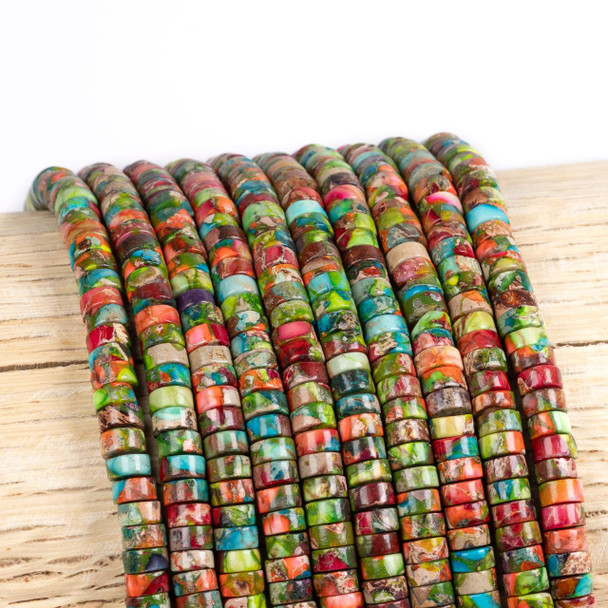 Cherry Tree Beads Dyed Fiesta Rainbow Impression Jasper 2x5mm Heishi Beads - color #06, 15 inch strand 