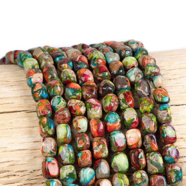 Cherry Tree Beads Dyed Fiesta Rainbow Impression Jasper 5x7mm Drum Beads - color #06, 15 inch strand 