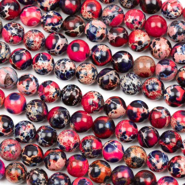 Dyed Pink and Dark Blue Impression Jasper 8mm Round Beads - color #27, 15 inch strand