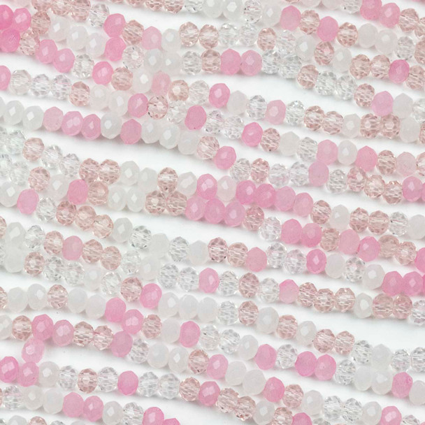 Crystal 2x3mm Pink Mixed Faceted Rondelle Beads - Approx. 15 inch strand