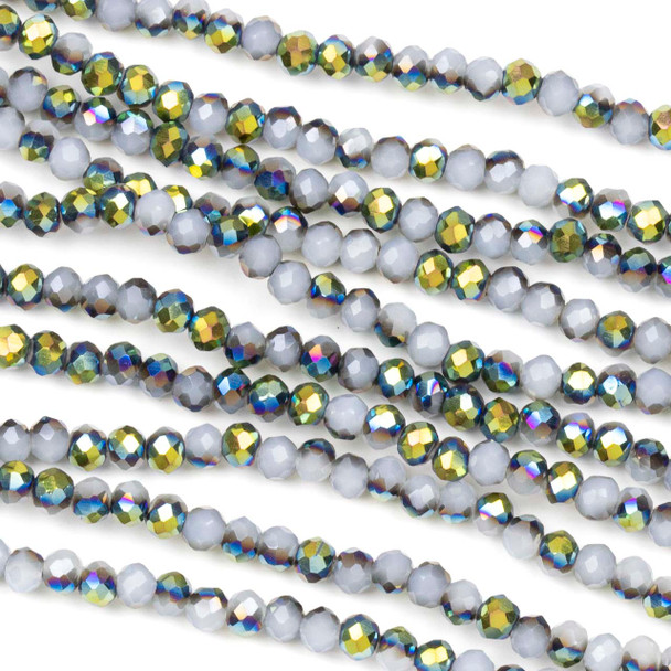 Crystal 2x3mm Green Rainbow Kissed Opaque Blue Gray Rondelle Beads - Approx. 15.5 inch strand