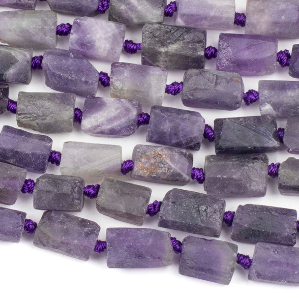 Matte Amethyst approx. 10x14mm Faceted Tube Beads - 17 inch knotted strand