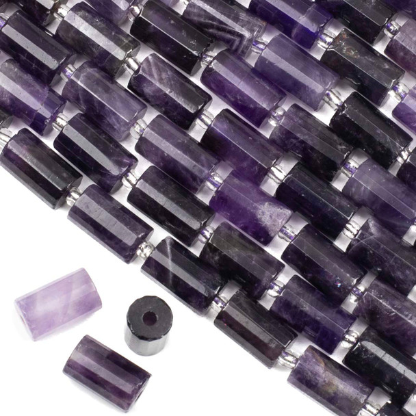 Large Hole Amethyst approx. 10x16mm Faceted Tube Beads with 2.5mm Drilled Hole - 8 inch strand