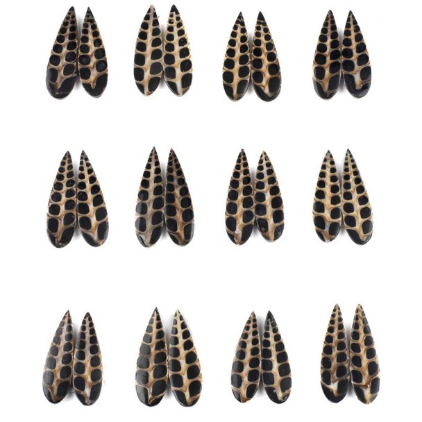Cherry Tree Beads Fossilized Shell in Resin 8x26mm Top Side Drilled Teardrop Pendant Pair - 2 pieces 