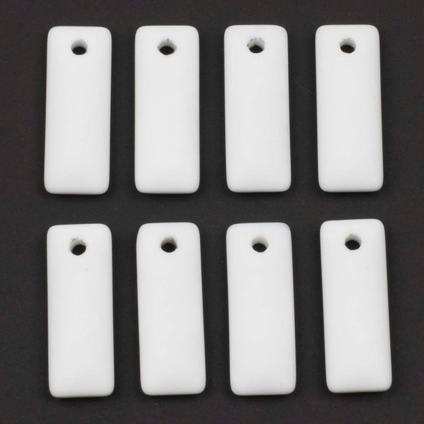 Matte Glass, Sea Glass Style 12x32mm Opaque White Top Drilled Puffed Rectangle Pendants - 8 pendants per bag