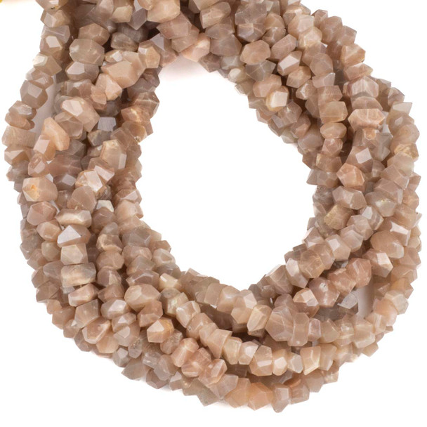 Peach Moonstone approx. 4-5x8-10mm Hand Cut Faceted Nugget Beads - 15 inch strand