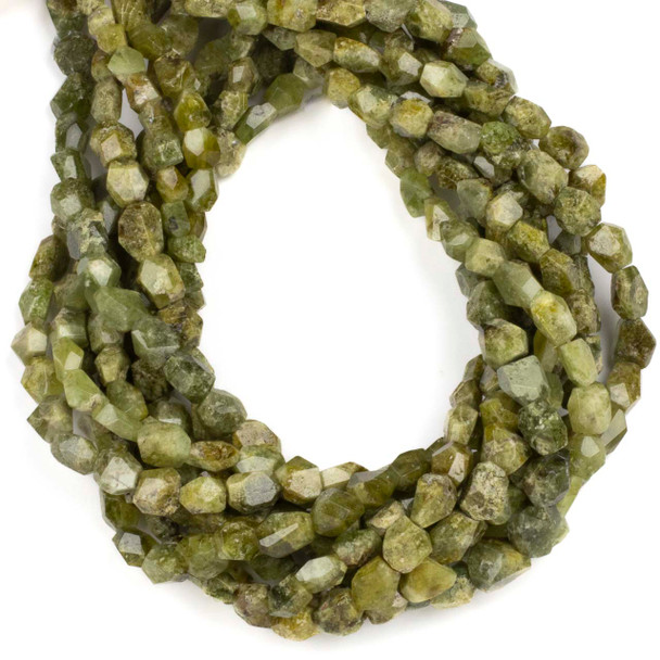 Milky Peridot approx. 6-8x8-10mm Hand Cut Faceted Pebble Beads - 16 inch strand