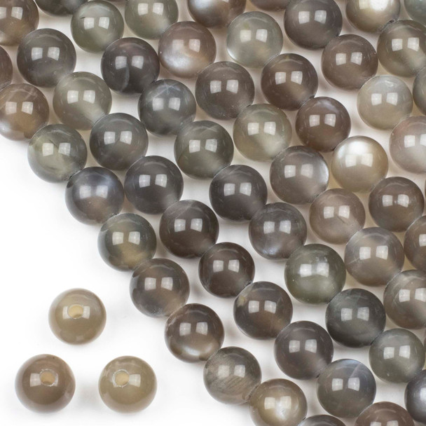 Large Hole Gray Moonstone 10mm Round Beads with a 2.5mm Drilled Hole - approx. 8 inch strand
