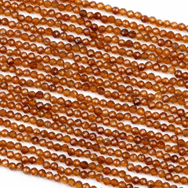 Orange Garnet 3mm Faceted Round Beads - 15 inch strand