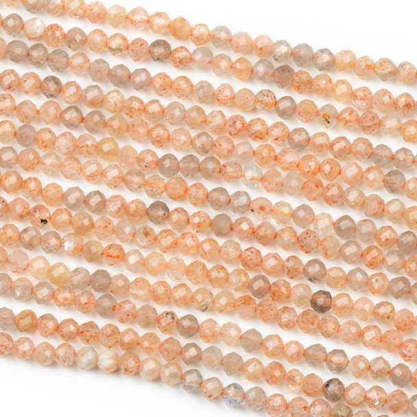 Peach Moonstone 2.5mm Faceted Round Beads - 15 inch strand