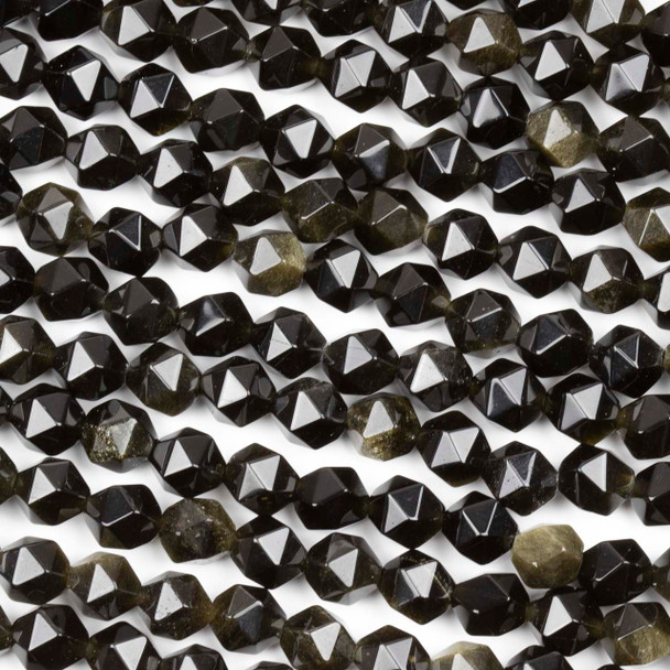 Golden Sheen Obsidian 8mm Simple Faceted Star Cut Beads - 15 inch strand