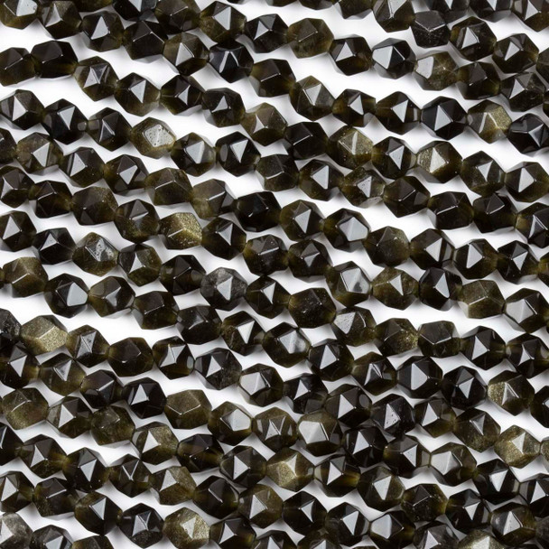 Golden Sheen Obsidian 6mm Simple Faceted Star Cut Beads - 15 inch strand