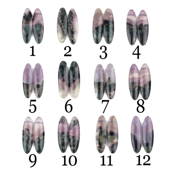 Purple Moss Agate 10x35mm Top Drilled Oval Pendant Pair - 2 pieces