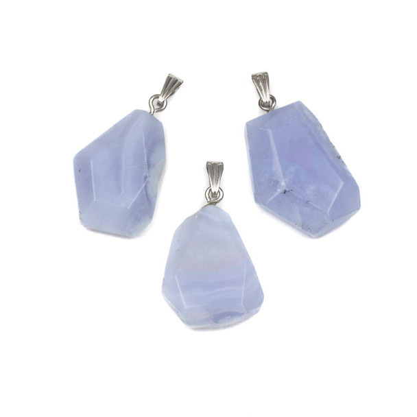 Blue Lace Agate approx. 20x27mm Free Form Pendant with Grooved Stainless Steel Bail - 1 per bag