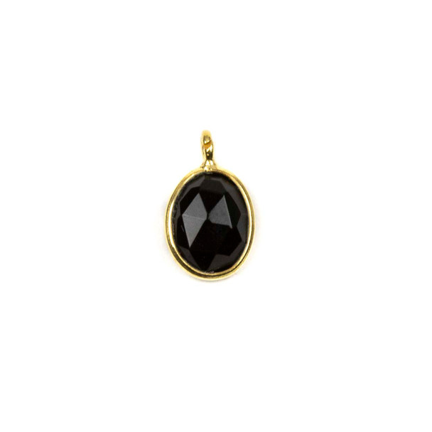 Onyx approximately 8x13mm Faceted Oval Drop with Gold Vermeil Bezel - 1 piece