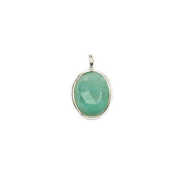Amazonite approximately 8x13mm Faceted Oval Drop with Sterling Silver Bezel - 1 piece