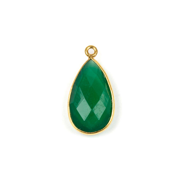 Green Onyx approximately 13x25mm Faceted Teardrop Drop with Gold Vermeil Bezel - 1 piece