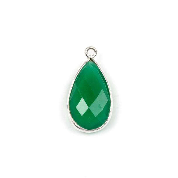 Green Onyx approximately 13x25mm Faceted Teardrop Drop with Sterling Silver Bezel - 1 piece