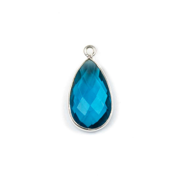 Cherry Tree Beads London Blue Quartz approximately 13x25mm Faceted Teardrop Drop with Sterling Silver Bezel - 1 piece 