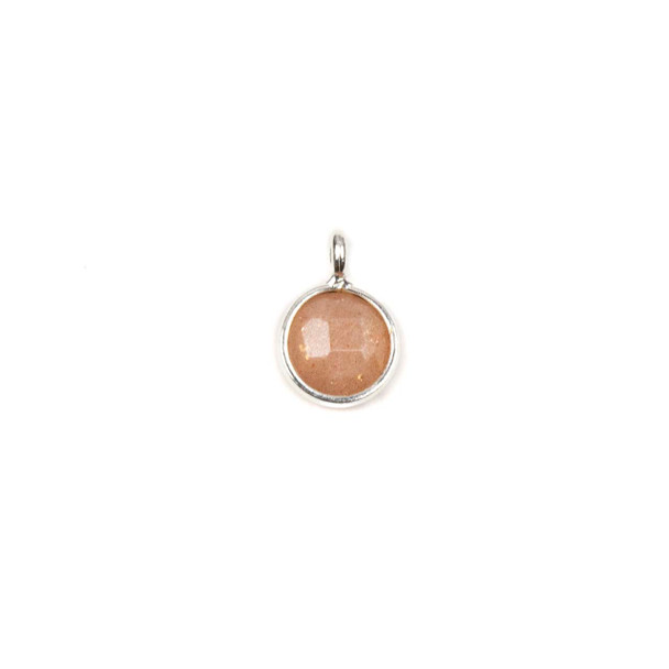 Peach Moonstone approximately 7x10mm Faceted Coin Drop with Sterling Silver Bezel - 1 piece