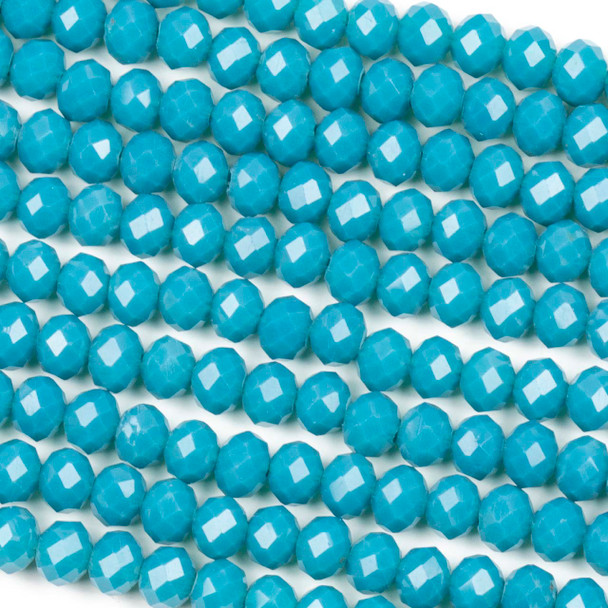 Crystal 4x6mm Opaque Azure Blue Faceted Rondelle Beads - Approx. 18 inch strand