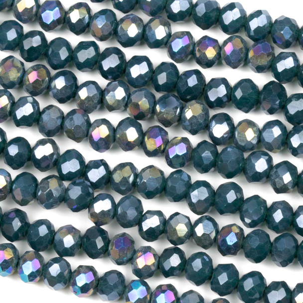 Crystal 4x6mm Opaque Deep Sea Blue Faceted Rondelle Beads with a Rainbow AB finish - Approx. 16 inch strand