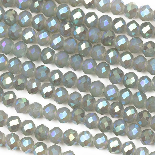Crystal 4x6mm Opaque Frost Faceted Rondelle Beads with a Rainbow AB finish - Approx. 16 inch strand