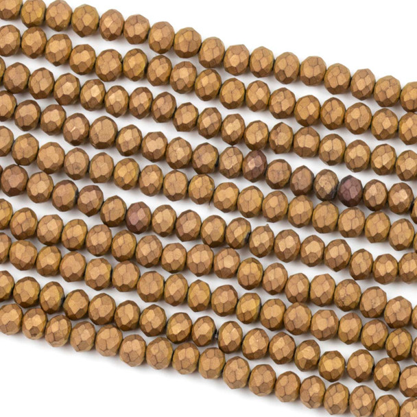 Crystal 3x4mm Matte Opaque Bronze Faceted Rondelle Beads - Approx. 18 inch strand