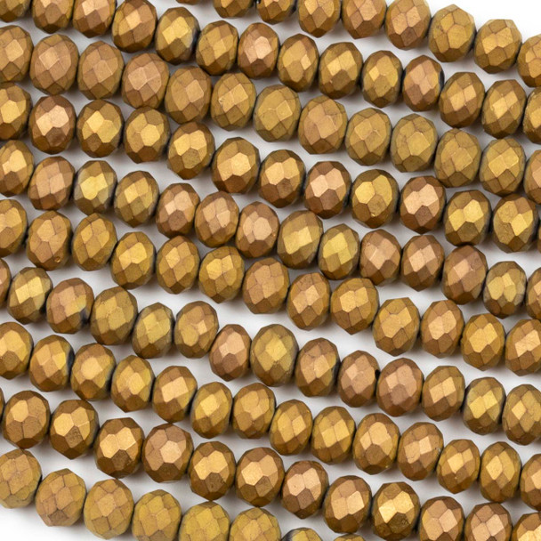 Crystal 4x6mm Matte Opaque Bronze Faceted Rondelle Beads - Approx. 16 inch strand