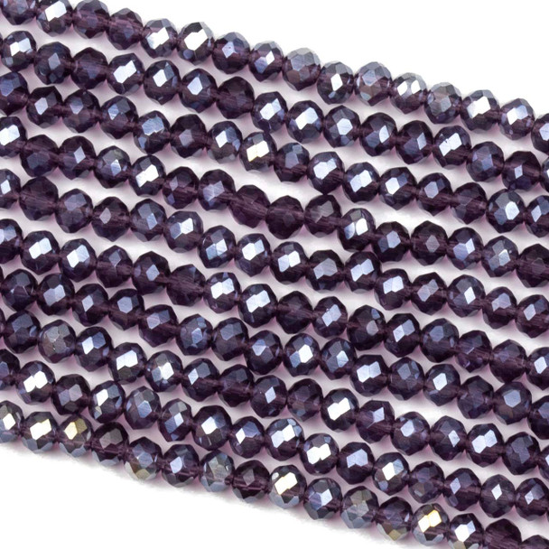 Crystal 3x4mm Lilac Purple Faceted Rondelle Beads with a Silver finish - Approx. 17 inch strand