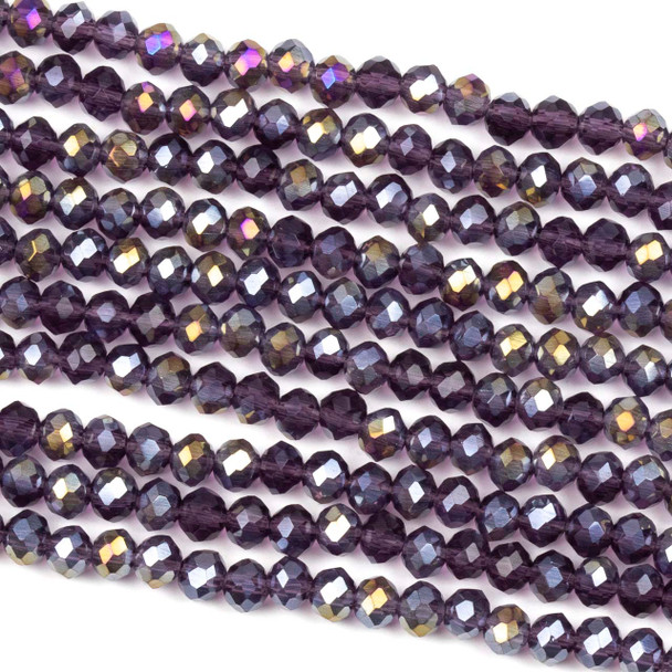 Crystal 3x4mm Medium Lilac Purple Faceted Rondelle Beads with a Rainbow AB finish  - Approx. 18 inch strand