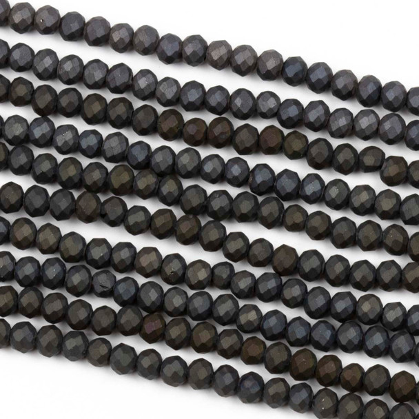 Crystal 3x4mm Matte Opaque Black Magic Faceted Rondelle Beads - Approx. 19 inch strand