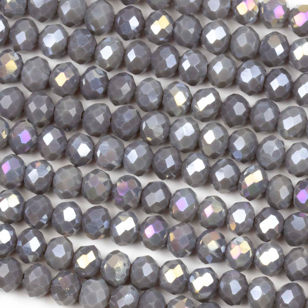 Crystal 4x6mm Opaque Gray Fog Faceted Rondelle Beads with an AB finish - Approx. 17 inch strand